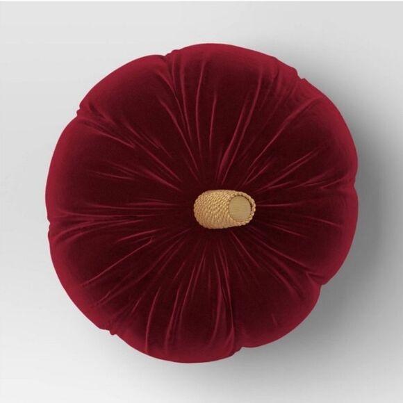 NWT THRESHOLD Halloween Thanksgiving large 16' Shaped Velvet Burgundy Pumpkin - Picture 3 of 10